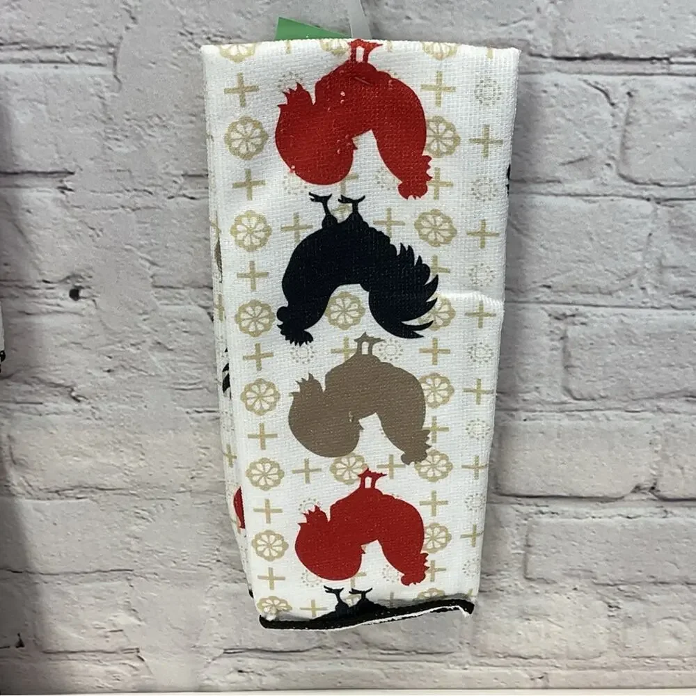 Kitchen Linen 4 Pc. Set Chicken Red/Black Mitt/Pot Holder/Dish Towel/Dish Cloths
